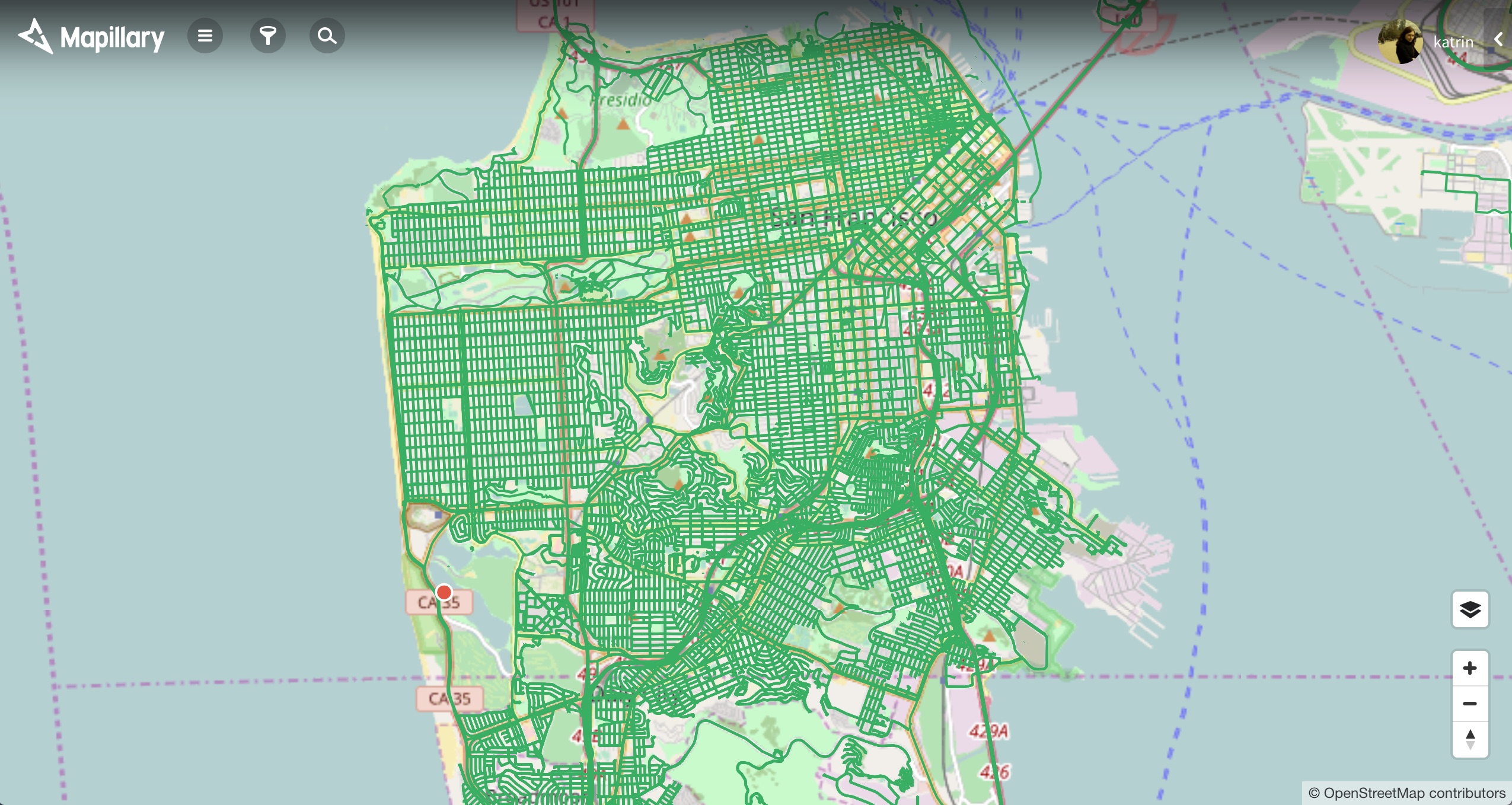 Mapillary Coverage in San Francisco