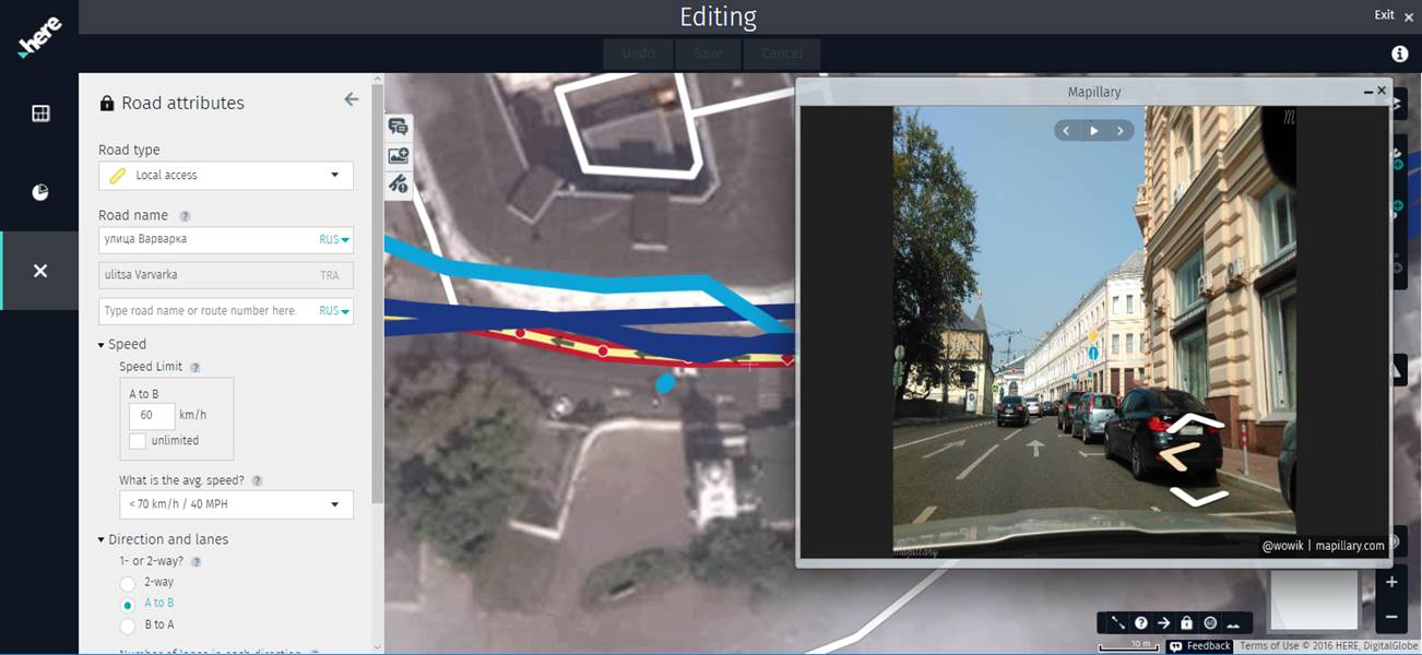 HERE Map Creator edit tool with Mapillary