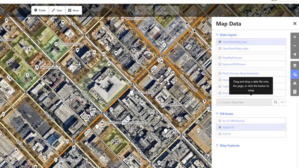 Opening the Map Data menu in OpenStreetMap iD editor