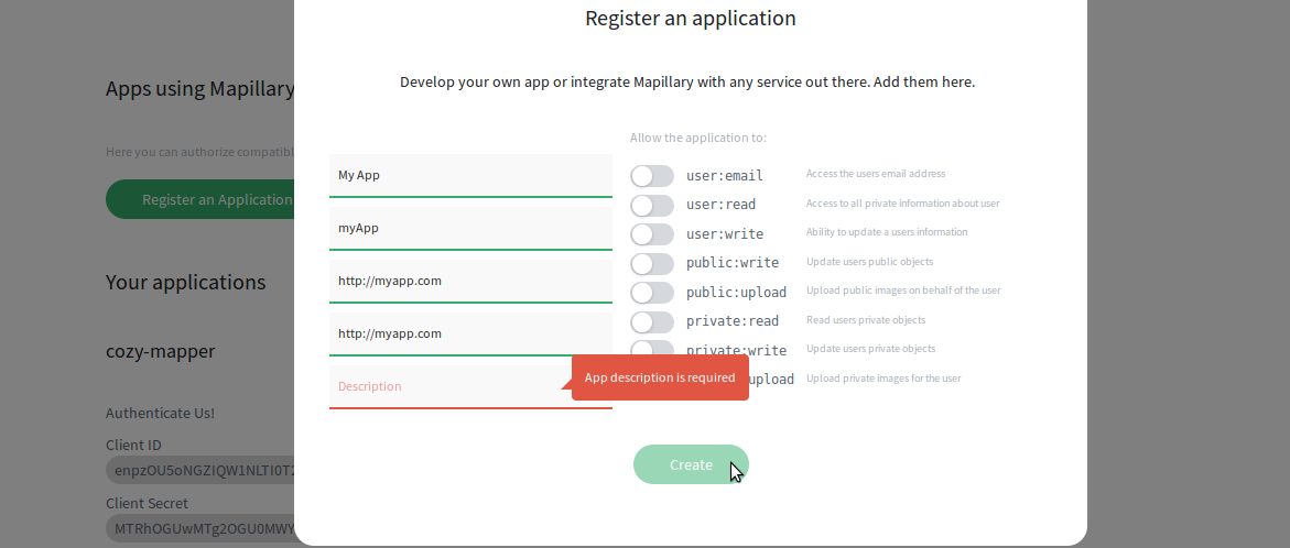 Register an app on Mapillary
