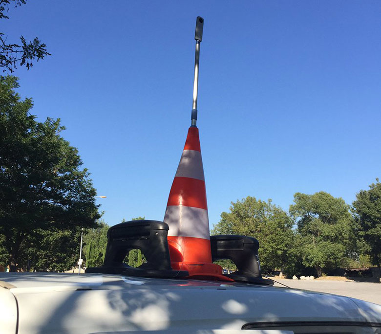 Traffic cone and selfie stick