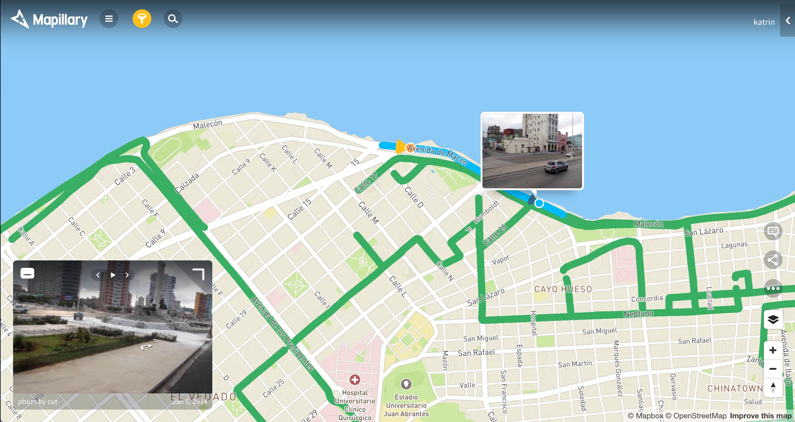 Mapillary coverage in Havana spring 2016
