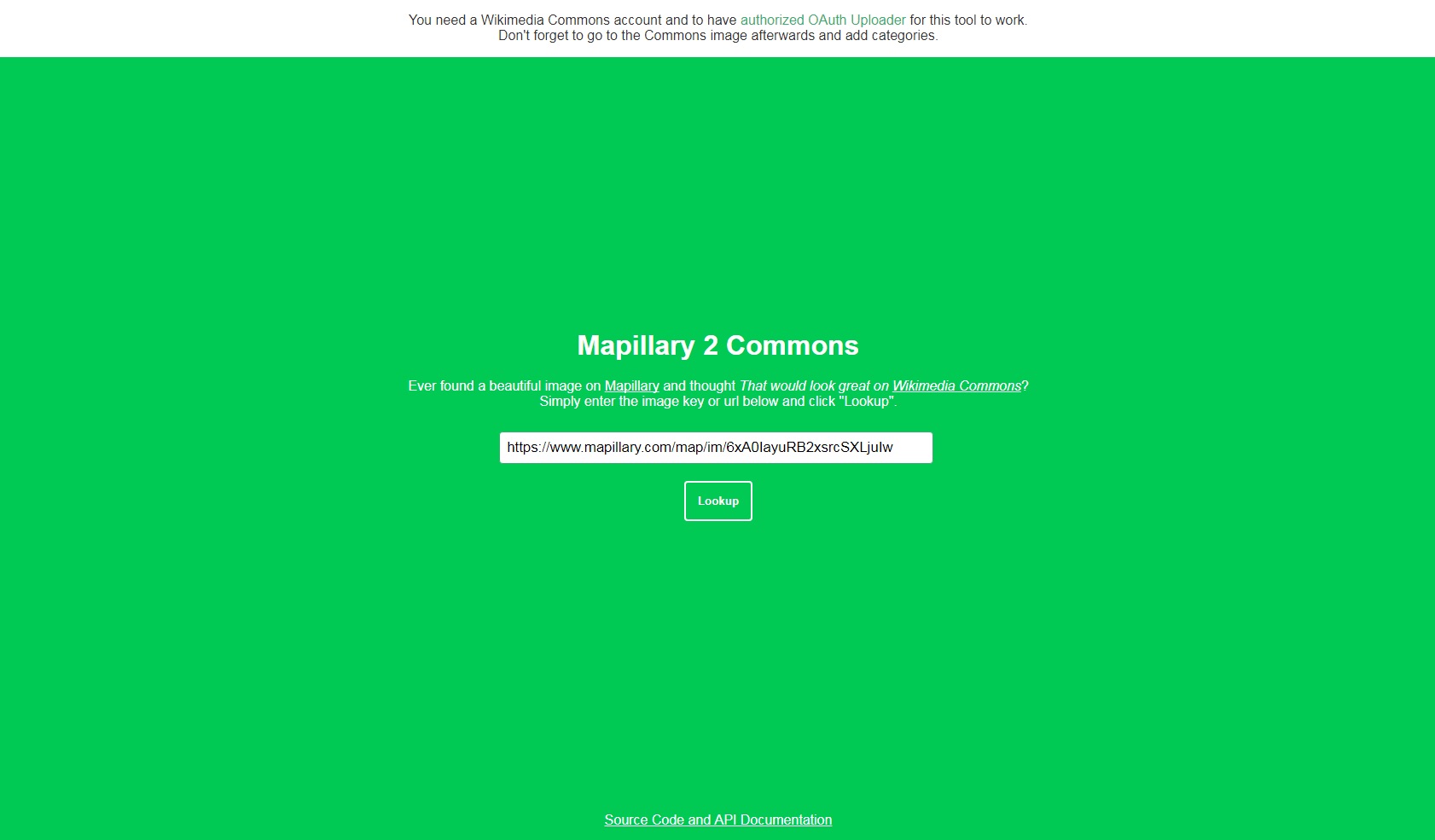 Screenshot the Mapillary 2 Commons input view
