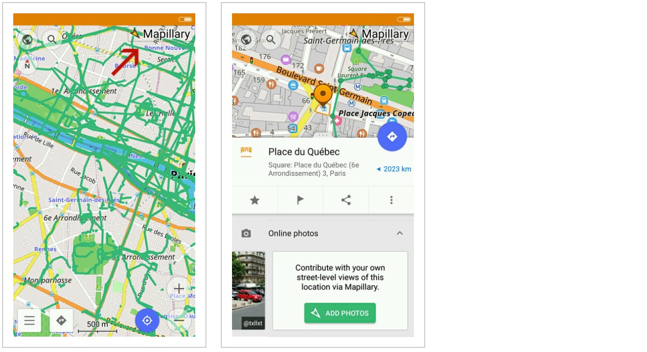 Adding images with the OsmAnd Mapillary plugin