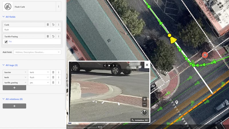 Curbs mapped as nodes in OpenStreetMap