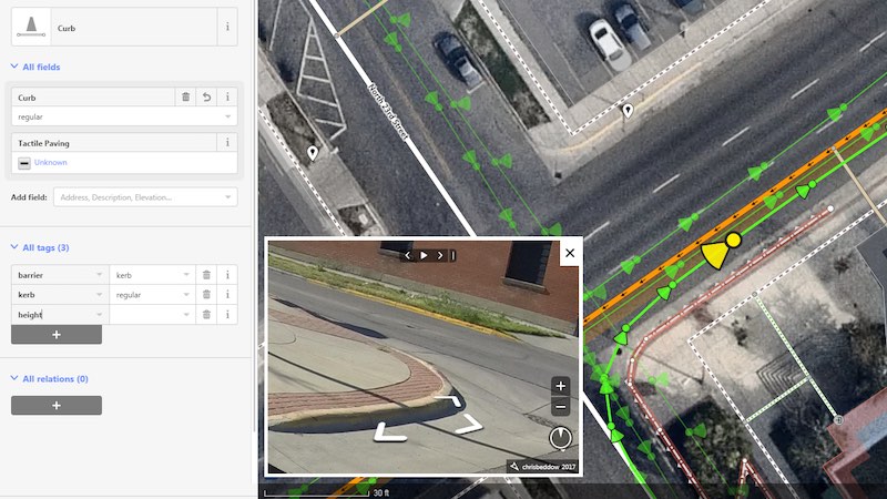 OpenStreetMap currently has no way to indicate curb details