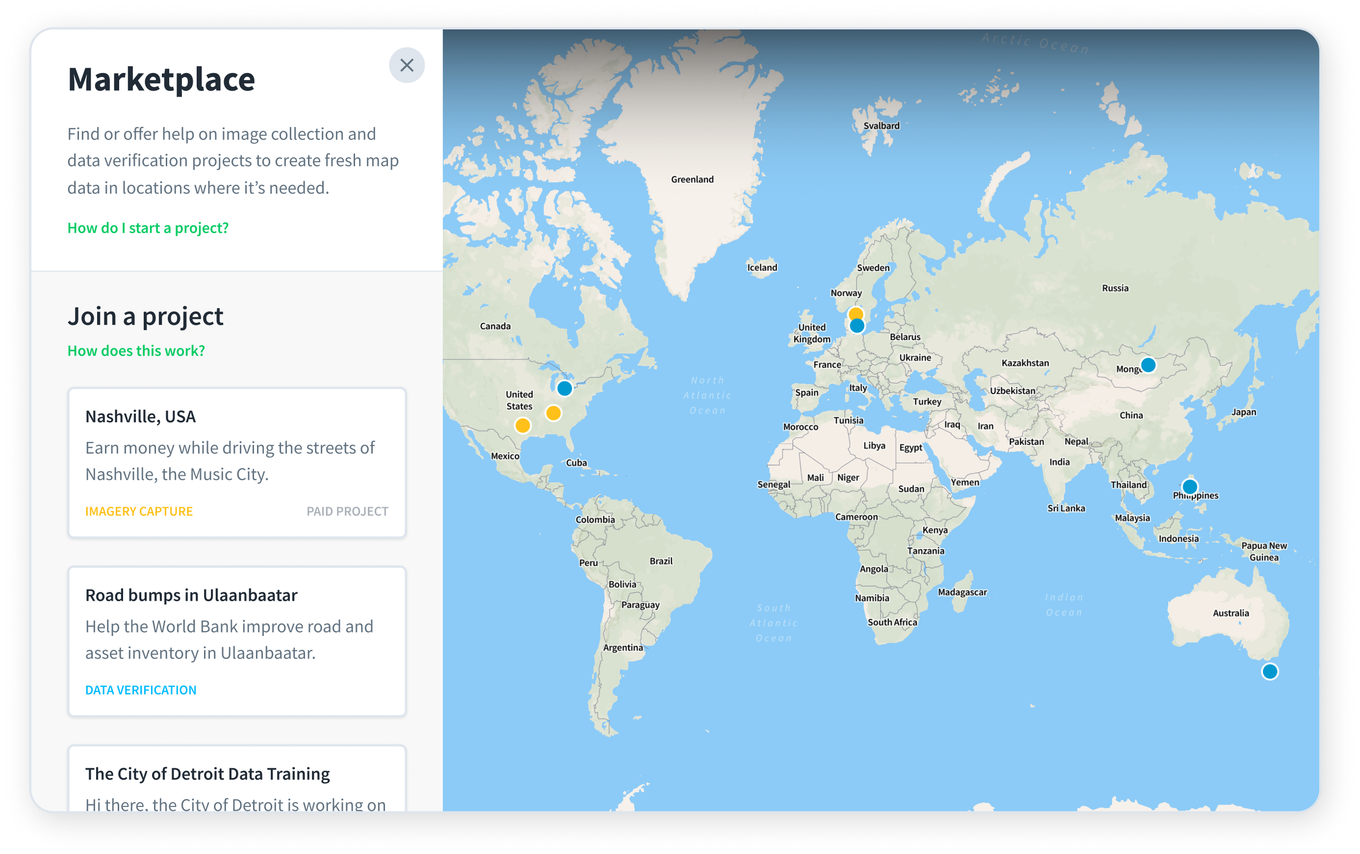 Mapping requests on the Mapillary Marketplace