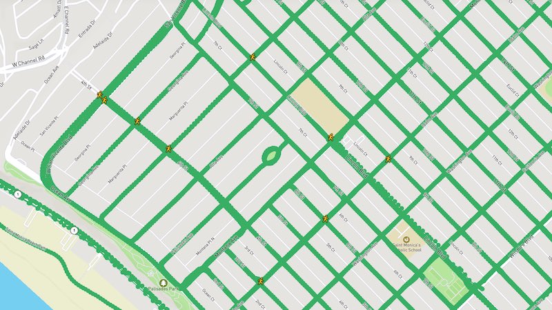 Crosswalk map features detected in Santa Monica on mapillary.com/app