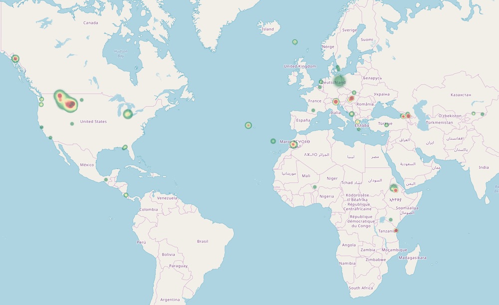 A heatmap of my contributions from Pascal Neis’ “Your OSM Heat Map” tool