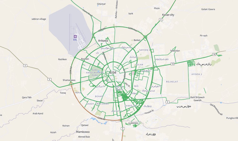 Mapillary coverage in Erbil, Iraq