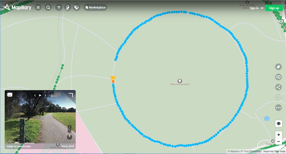 Mapillary imagery in Royal Park, Melbourne, Australia