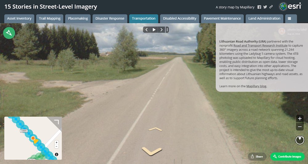 Example set of Mapillary images in a story map