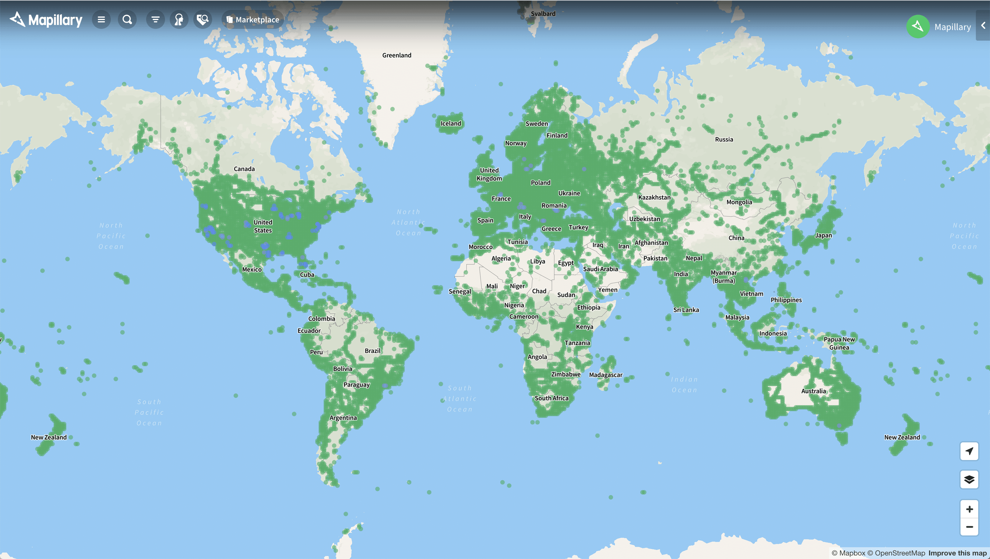 Mapillary map coverage