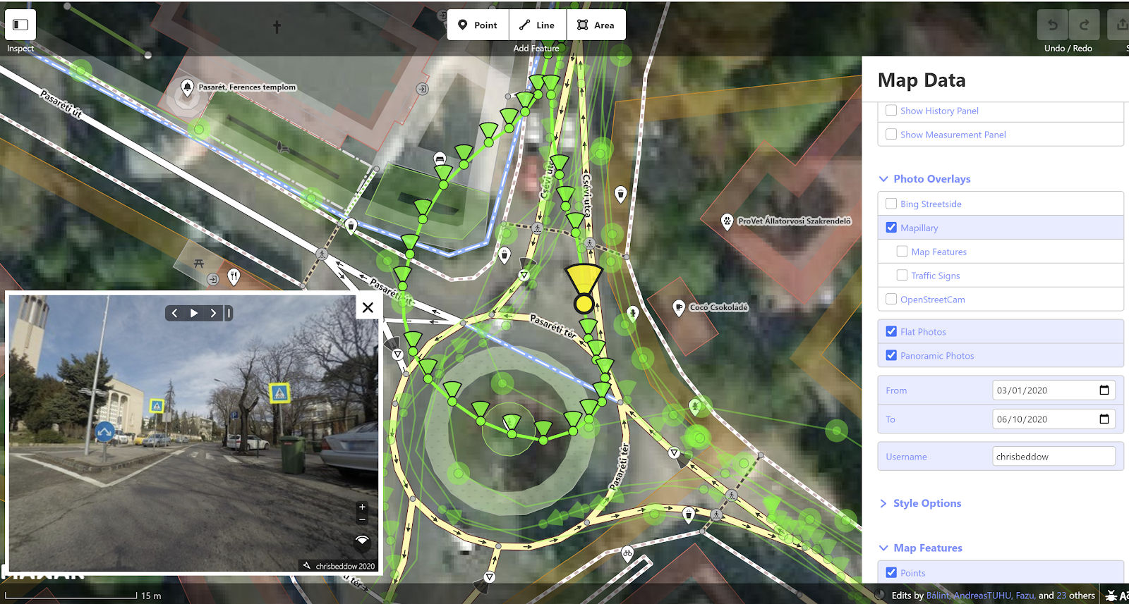 Filtering the Mapillary image layer in iD Editor.